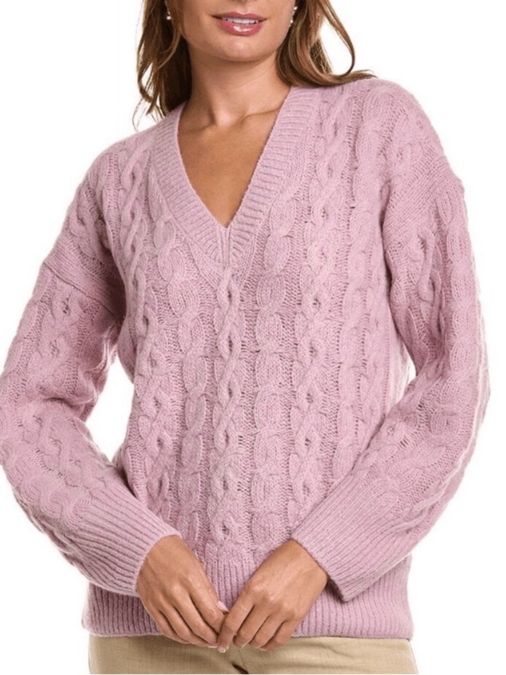 Vince lilac Cable-Knit V-Neck Sweater wool alpaca blend